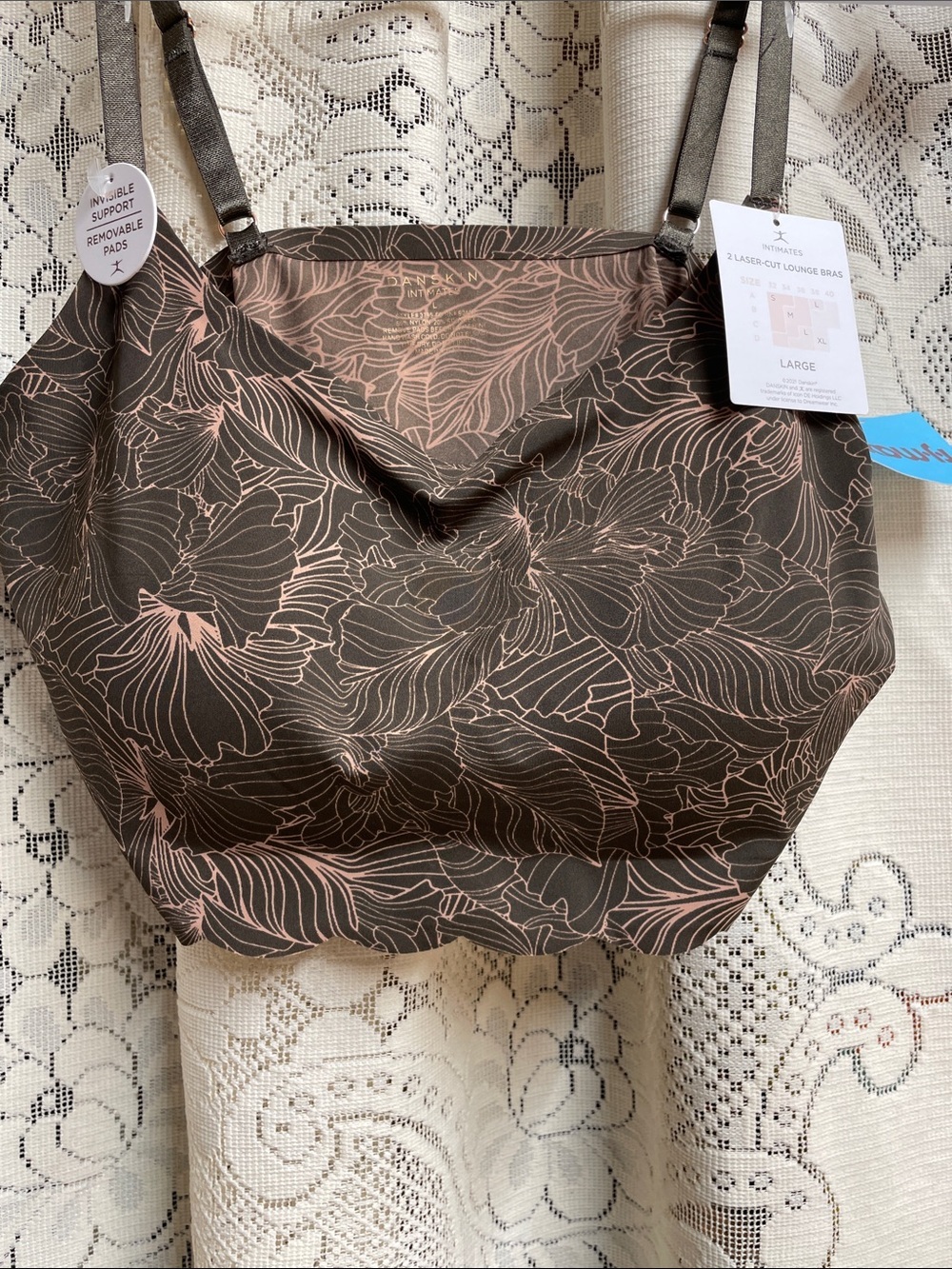 Danskin Pink and Brown Floral Lounge Bra NWT Large